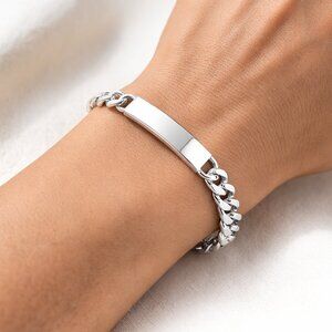 Sterling Silver 7.2mm Curb Link ID Bracelet 8.5 Inches Italy 20g